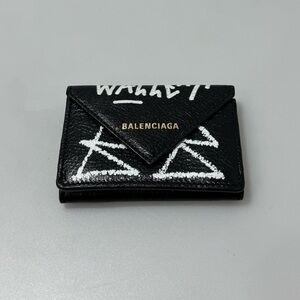 Balenciaga Graffiti Papier Flap Leather Wallet Black